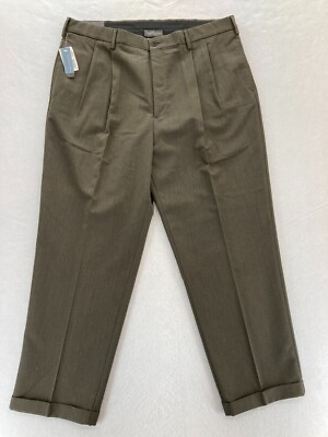 #ad Van Heusen Dress Pants Mens 40x30 Universal Fit Brown Straight Leg Pleated NWT $21.99