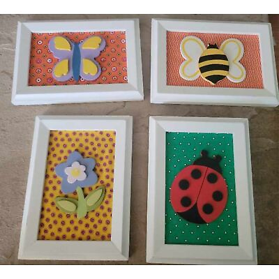 #ad Handcrafted Girl Nursery Plaques Ladybug Bee Butterfly Flower 7quot; x 5#x27; $8.00