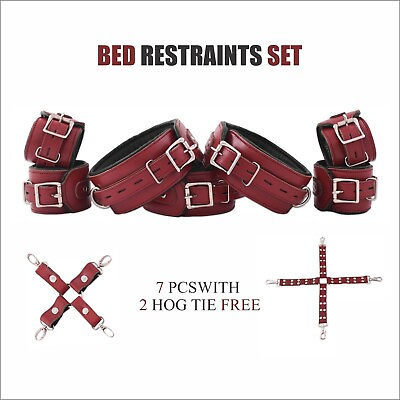 #ad BDSM Restraints for Couples Wrist Ankle Thigh Cuffs amp; Neck Collar with Hogtie $56.99