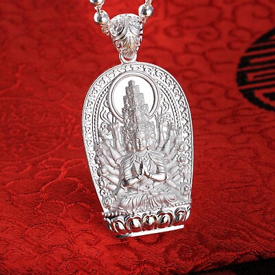 #ad Pure S990 Fine Silver Thousand hand Guanyin Patron Saint Buddha Pendant 18g $57.04