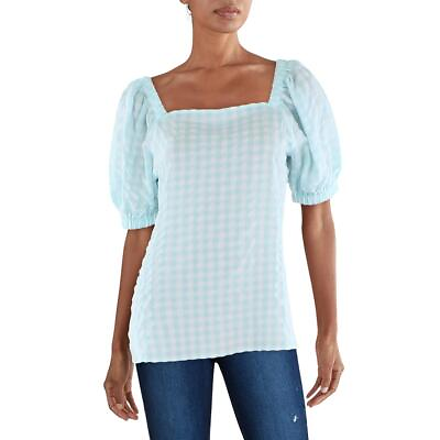 #ad Anne Klein Womens Checkered Square Neck Pullover Top Blouse BHFO 0555 $8.99