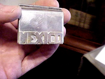#ad VINT. MEXICO MEXICAN SILVER PILL BOX ALPACA MEXICO HINGED LID 2quot; X 1.5quot; USED $25.00