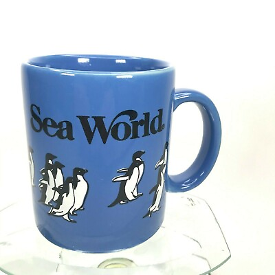 #ad Vintage Sea World Of Texas Mug The Penguin Encounter 1988 Blue Japan Tea Cup C8 $19.99