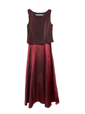 #ad Arianna By Rachel Kayy Maxi Dress Womens 8 P Burgundy Shimmer Top USA NEW VTG $36.73