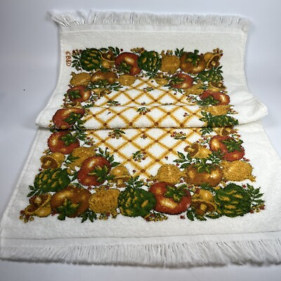 #ad Vintage 24” x15” Yellow Orange Green Vegetables Terry Dish Towel Kitchen Fringe $12.99