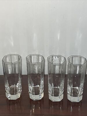 #ad Octagon Bottom Round Top Highball Tumbler Clear Glasses Lead Crystal 6quot; Set Of 4 $39.99