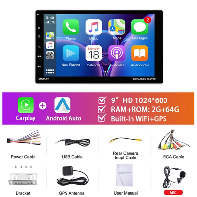 #ad 1Din Android Car Radio 9#x27;#x27; 264G Automotive Multimedia Carplay Android Auto WIFI $99.51