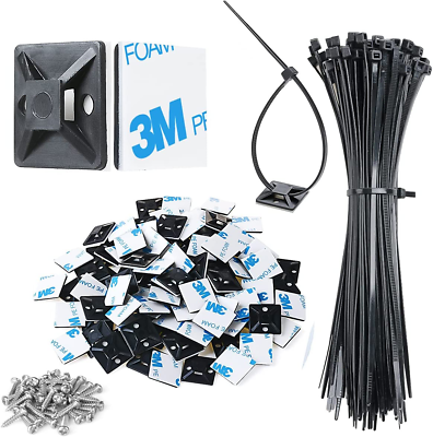 #ad 200Pcs 3 4quot; 3M Back Glue Self Adhesive Black Strong Cable Zip Tie Mounts 8quot; Ties $31.97