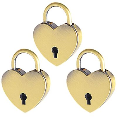 #ad 3 Pieces Small Padlock Mini Heart Shaped Key Lock Bronze Padlocks with Keys A... $12.68