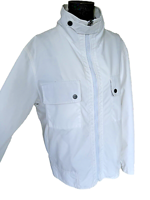 #ad MSRP $1150 Burberry White Nylon Zipped Nova Check Lining Wind Coat Jacket $250.00