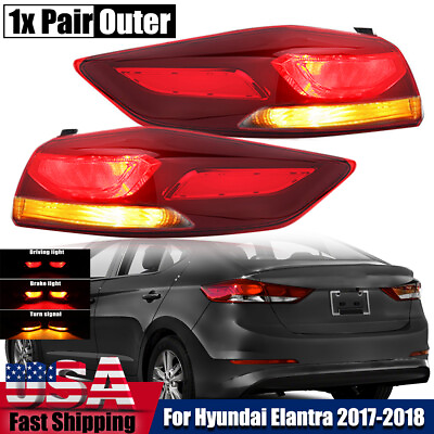 #ad 1x Pair Outer Halogen TailLights For Hyundai Elantra 2017 18 RearLamp LeftRight $119.86