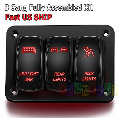 3 Gang Toggle Rocker Switch Panel Red LED Light for Car Marine Boat Waterproof $16.75