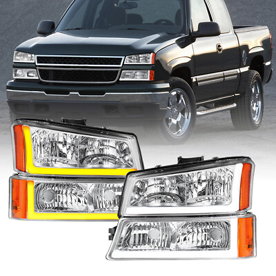 #ad Set LED DRL Chrome Hosing Headlight For 2003 2006 Chevy Silverado 1500 2500 3500 $108.95