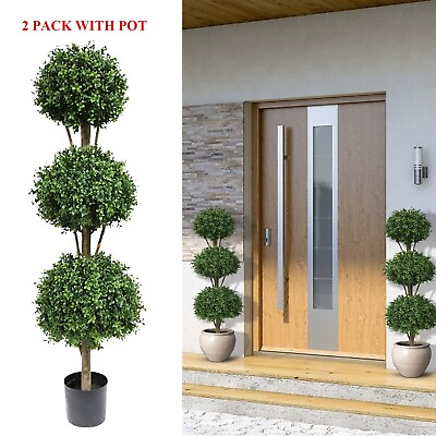 #ad Fake Topiaries Tree 46#x27;#x27; Artificial Tree Ball Boxwood Topiary for Indoor Outdoor $179.98