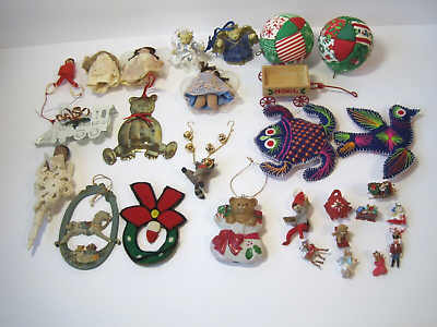 #ad Vintage CHRISTMAS ORNAMENTS Assorted Lot Of 28 Including 10 mini Ornaments $5.90