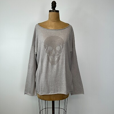 #ad Skull Cashmere Sweater Women Large Light Knit Sheer Logo Boho Core Jumper Cruise $179.97
