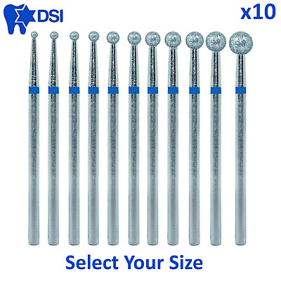 #ad 10 DSI Dental Diamond Low Speed Handpiece Round Ball Burs Drill Bit Select Size $39.90