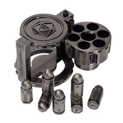 #ad Metal Polyhedral Dice Set of 7 with Spinning Revolver Cylinder Container $69.99