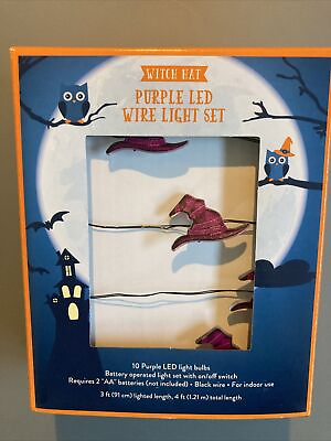 #ad NIB Witch Hat Purple LED Wire Light Set 10 Lights Halloween $1.99
