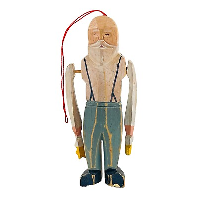 #ad Silvestri Wood Ornament Santa Painter Suspenders Hand Carved Windmill Arms 5” $10.49