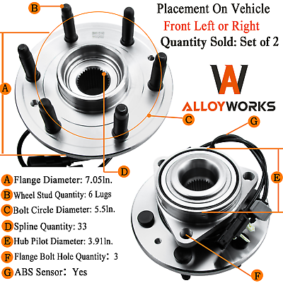 #ad Pair Front Wheel Hub Bearing for 4WD 2014 2019 Chevy GMC Silverado Sierra 1500 $134.99