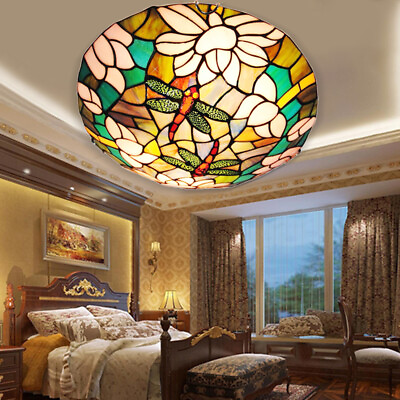 #ad Flush Mount Light Fixture Tiffany Lighting Stained Glass Ceiling Chandelier Lamp $98.99