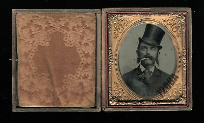 #ad 1 6 Tintype Unusual Looking Character Smoking Cigar Top Hat Man 1860s Photo $777.77