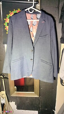 #ad Ted Baker London Blazer Men#x27;s 6 Blue Pink Lined Beek Notch Lapel Stretch Jacket $75.00