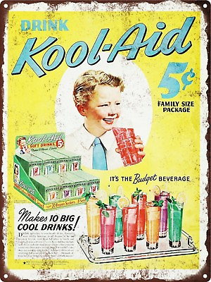 #ad 1943 Drink KOOL AID Drink Store Display 5 Cent Metal Sign Repro 9x12quot; 60471 $24.95