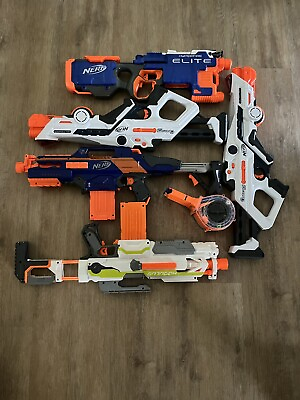 #ad Nerf Gun Lot Of 5 With Barley Used Gun And 30 Nerf Bullets With Magazine. $165.00