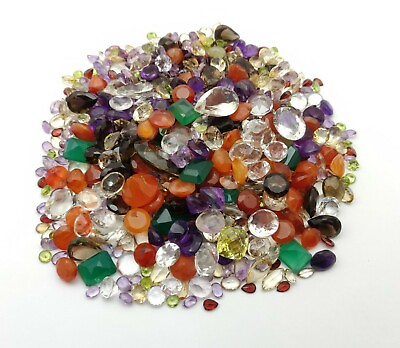 #ad 250 CT Mix Cut Assorted Faceted Gemstones Lot Amethyst Citrine Smoky Topaz $30.77
