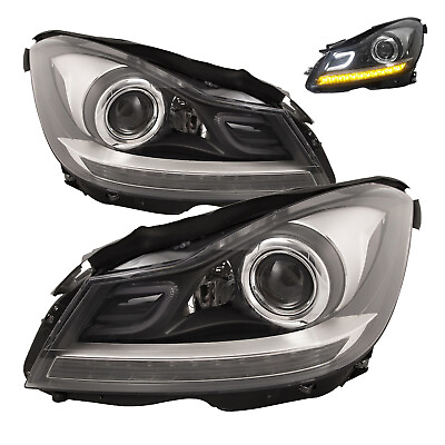 #ad Headlights Fit 12 14 Mercedes Benz Halogen Projector w LED DRL Left Right Set $370.38