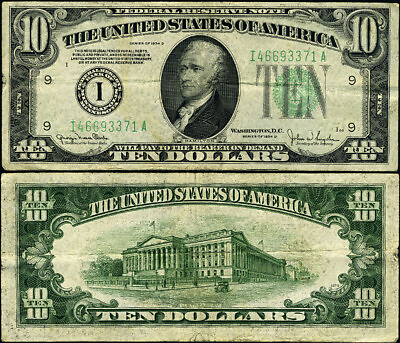 #ad FR. 2009 I $10 1934 D Federal Reserve Note Minneapolis I A Block VF $31.00
