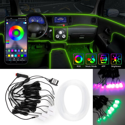 #ad APP 8M RGB LED Car Interior Foot Light Neon EL Wire Strip Atmosphere Light Kit $45.99