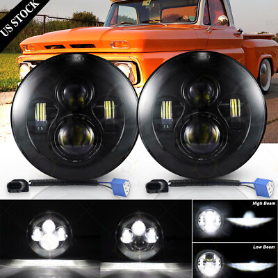 Pair Black 7quot; Round LED Headlights Hi Lo Beam Bulb for Chevy Truck Camaro C10 $52.99