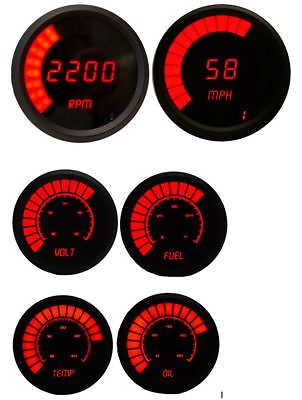 Universal Bar Graph Style 6 Gauge Set With RED LED Gauges Intellitronix B9999R $352.66