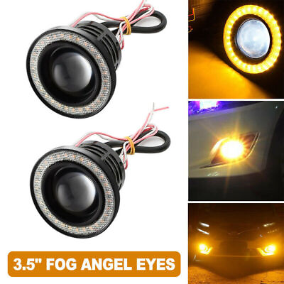#ad 3.5quot; Inch COB LED Fog Light Projector Car Yellow Angel Eyes Halo Ring DRL Lamps $25.98