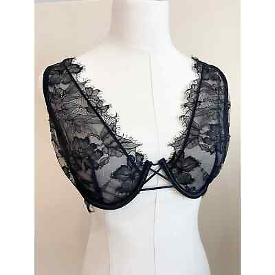 #ad Victoria#x27;s Secret Black Unlined Lace Black Plunge Bra 36DD $29.99