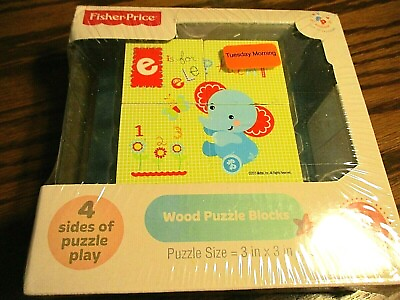 #ad NIB Four Side Fisher Price Wood Puzzle Blocks 18 months Learning Game Toy 129 $8.27