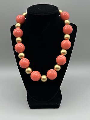 #ad Vintage Coral Gold Color Large Chunky Beaded Necklace 18in” $27.99