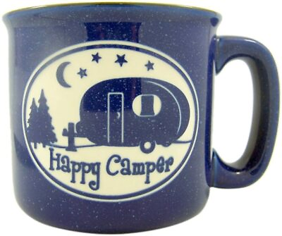 #ad Happy Camp Blue Ceramic Engraved Coffee Mug 16 oz $11.80