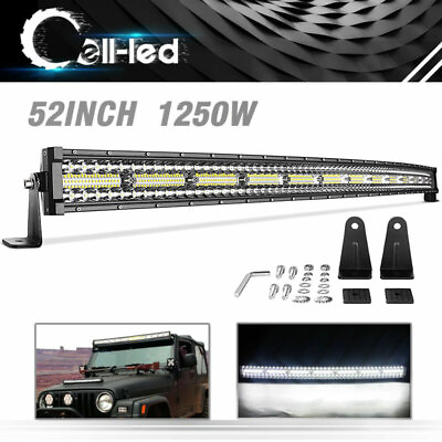 Curved 52inch 1250W Led Light Bar Flood Spot Combo Tri Row Off Road Driving Lamp $68.99