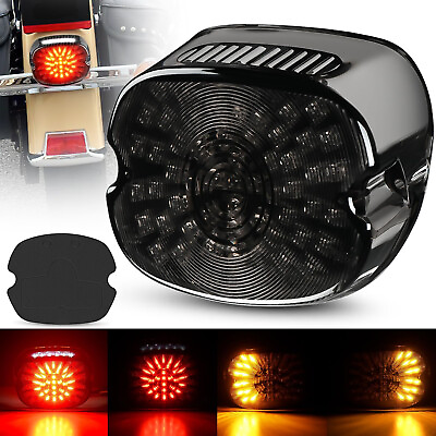 #ad Motorcycle Tail LED Brake Turn Signal Rear Light Low Profile Smoked Taillight $23.99