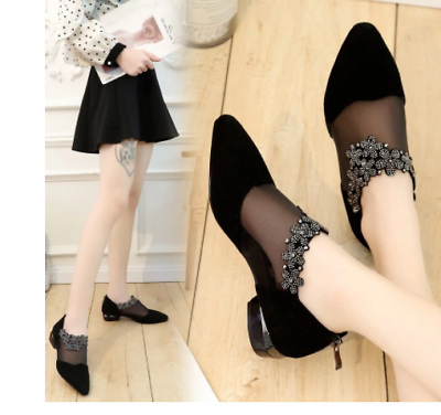 #ad Women#x27;s Retro Rhinestone Sandals Elegant Flower Square Heel Mesh Light Sandals $21.47