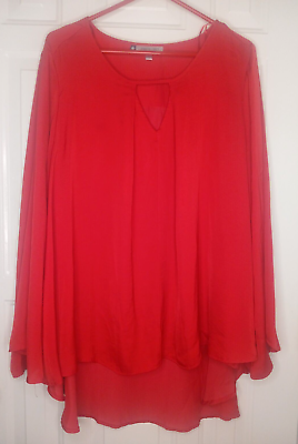 #ad Jennifer Lopez 2X Red Pullover Top Blouse Flared Sleeves Flowy Satiny $18.50