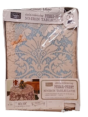 #ad Vintage Sears New Sealed Lace Tablecloth LGE 60x104 Oblong Ecru Box Worn Sealed $29.33