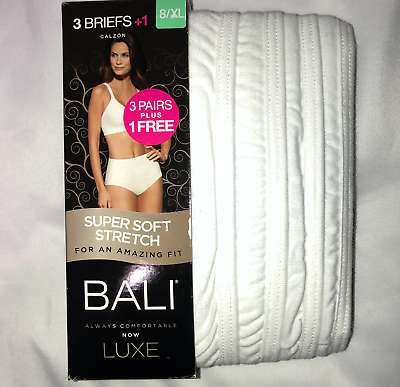 #ad Bali Bonus Pack 31 Comfort Luxe Brief Panties White Sz 8 XL K882B1 $11.99