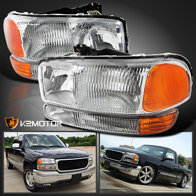 #ad Fits 1999 2006 GMC Sierra 1500 2500 Yukon XL Clear HeadlightsBumper Lamps 4PC $62.38