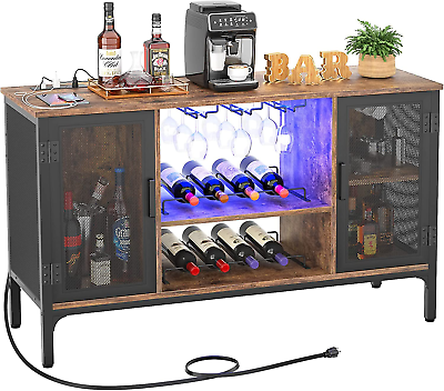 #ad Wine Bar Cabinet with Led Lights and Power Outlets Industrial Coffee Bar Cabine $482.88
