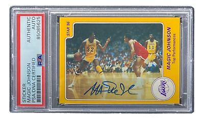 #ad Magic Johnson Signed LA Lakers 1986 Star #8 Trading Card PSA DNA $199.99